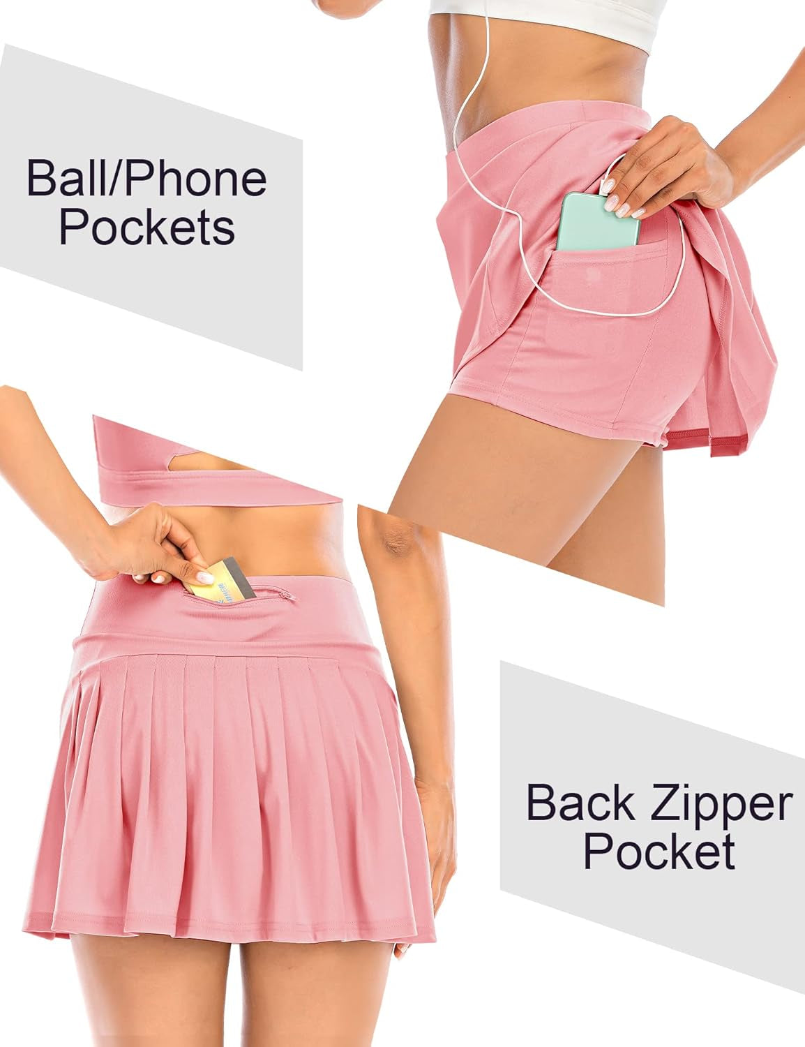 Pleated Tennis Skirts for Women Athletic Golf Skorts Activewear Running Sport Workout Skirts with Pockets Shorts (Light Pink#1, Large)