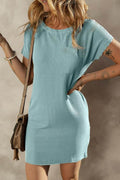 Striped Ribbed Knit T-Shirt Shift Dress